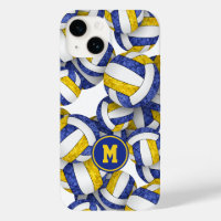 Blue gold monogrammed girly volleyballs pattern