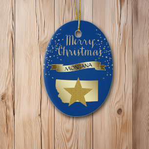 Blue Gold Montana Star Ceramic Tree Decoration