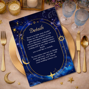 Blue gold moon mystic celestial wedding details enclosure card