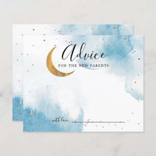 Blue Gold Moon Stars Baby Shower Advice Card