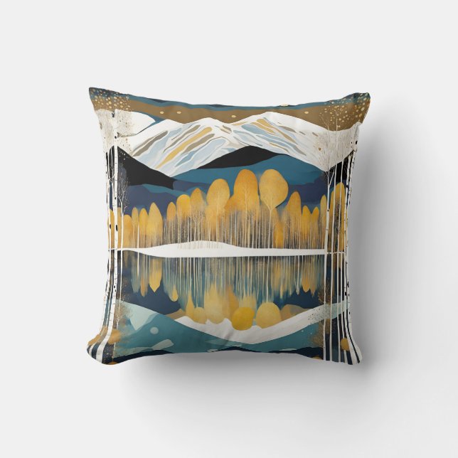 Blue Gold Mountain Cushion (Front)