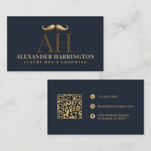 Blue Gold Moustache Mens Grooming Barber Shop  Business Card