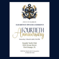 Blue Gold Nautical Anchor 40th Wedding Anniversary