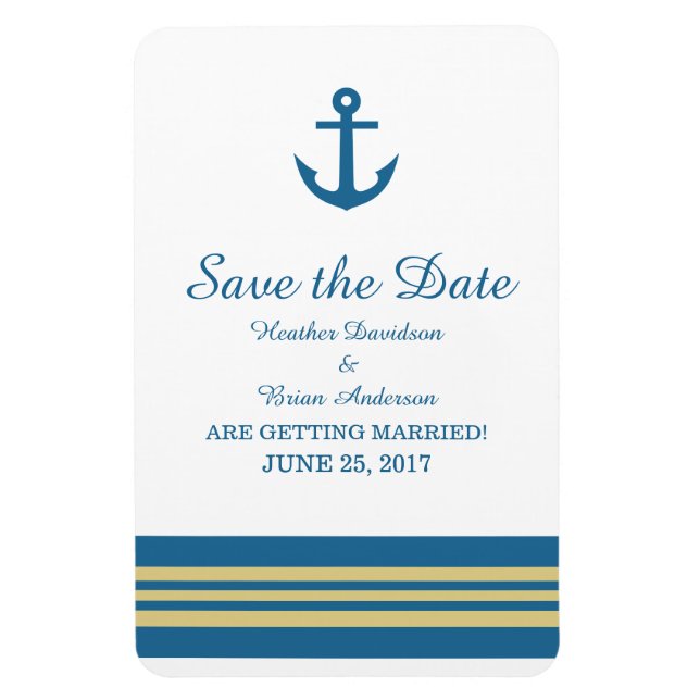 Blue Gold Nautical Anchor Save the Date Magnet (Vertical)