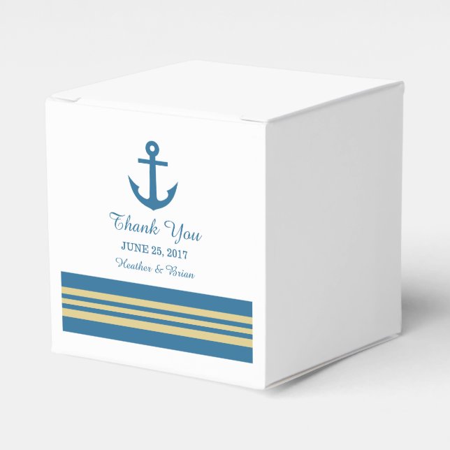 Blue Gold Nautical Anchor Wedding Favour Boxes (Front Side)