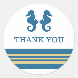 Blue Gold Nautical Seahorse Thank You Stickers