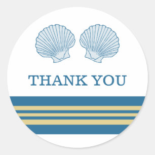 Blue Gold Nautical Seashells Thank You Stickers