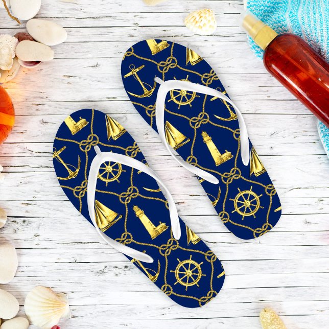 Blue Gold Nautical Thongs (Creator Uploaded)