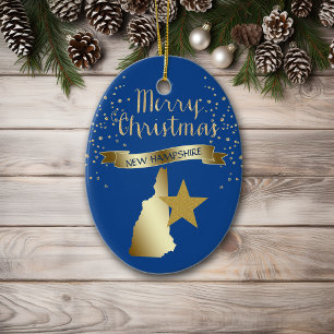 Blue Gold New Hampshire Star Ceramic Tree Decoration
