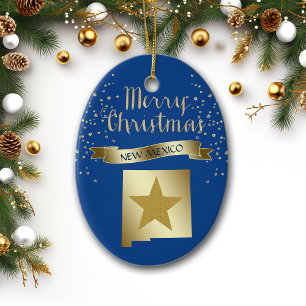 Blue Gold New Mexico Star Ceramic Tree Decoration
