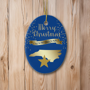 Blue Gold North Carolina Star Ceramic Tree Decoration