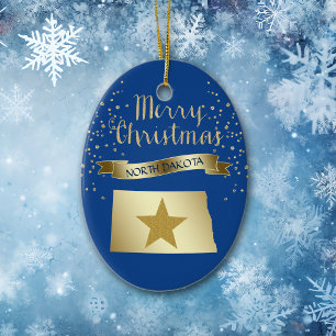Blue Gold North Dakota Star Ceramic Tree Decoration