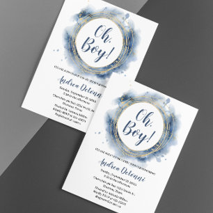 Blue Gold Oh boy Baby Shower Invitation