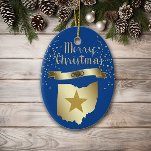 Blue Gold Ohio Star Ceramic Ornament