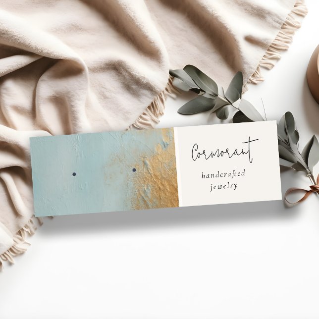 Blue Gold Oil Paint Texture Earring Stud Holder Mini Business Card (Creator Uploaded)