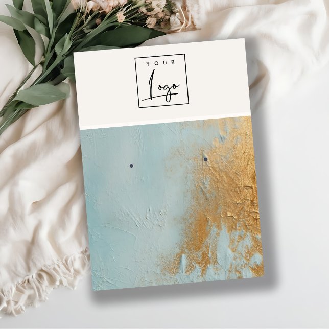 Blue Gold Oil Paint Texture Logo Earring Holder Business Card (Creator Uploaded)
