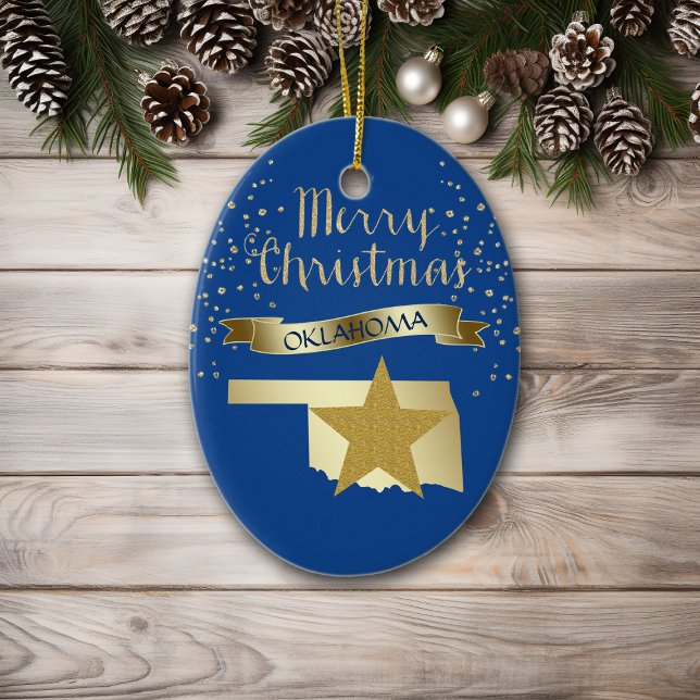Blue Gold Oklahoma Star Ceramic Ornament (Creator Uploaded)