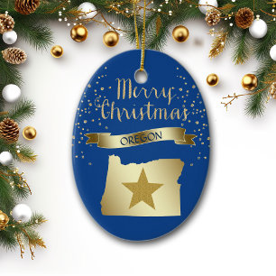 Blue Gold Oregon Star Ceramic Tree Decoration