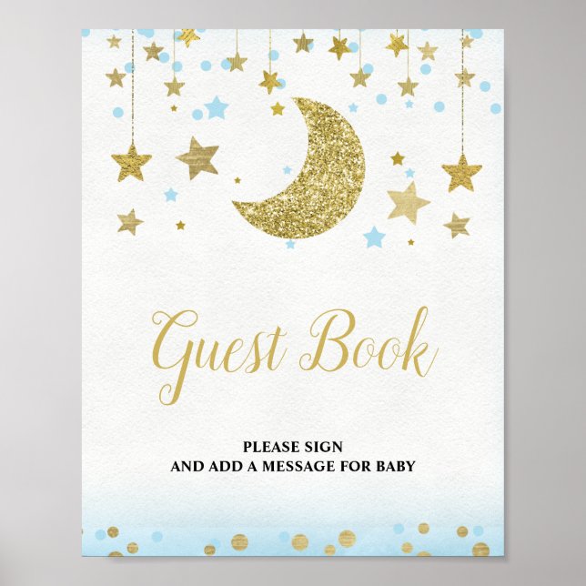 Blue Gold Over The Moon Guest Book Baby Shower  (Front)