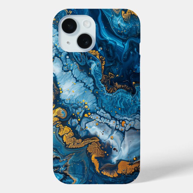 Blue Gold Paint Pour Abstract Liquid Aesthetic Case-Mate iPhone Case (Back)