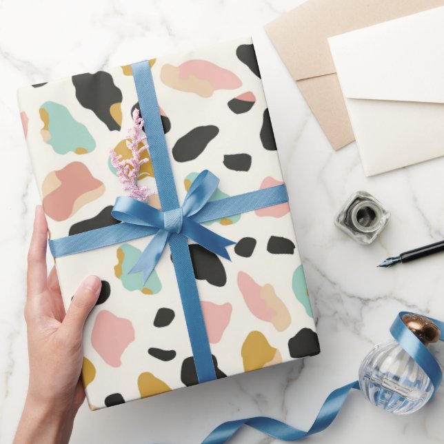 Blue Gold Pastel Leopard Spots Wrapping Paper (Gifting)