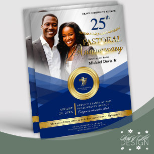 Blue & Gold Pastoral Anniversary Church Event Flyer