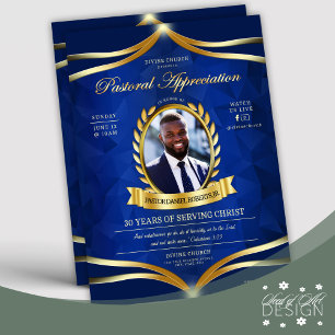 Blue Gold Pastoral Appreciation Church Service Flyer