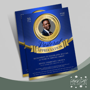 Blue & Gold Pastoral Appreciation Recognition Flyer