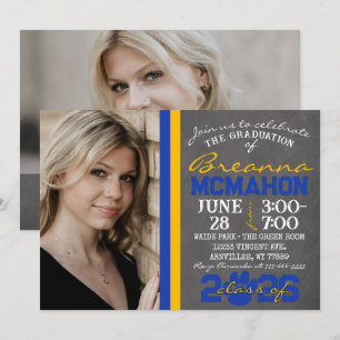 Blue & Gold Paw Print Graduation 2 Photo Invitation