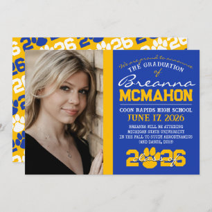 Blue & Gold Paw Print Graduation Announcement