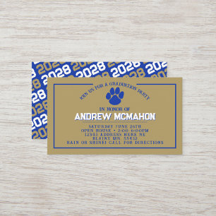 Blue & Gold Pawprint Mini Graduation Invites