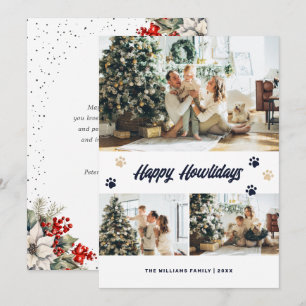 Blue Gold Paws Botanical Photo Happy Howlidays Holiday Card