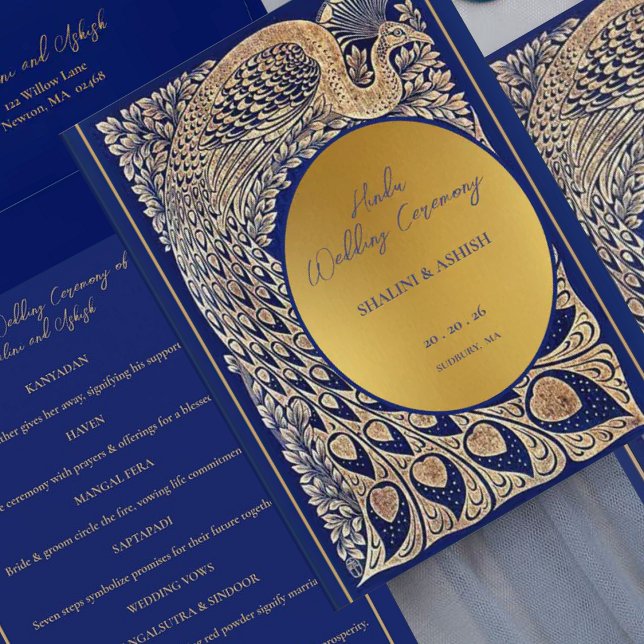 Blue Gold Peacock Indian Hindu Wedding Ceremony Program (Creator Uploaded)