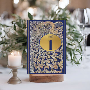 Blue Gold Peacock Indian Wedding Table Number