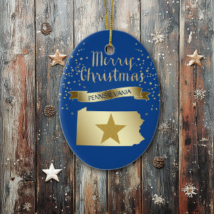 Blue Gold Pennsylvania Star Ceramic Ornament