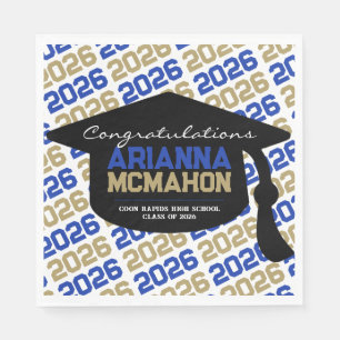 Blue & Gold Personalised Graduation Cap Paper Napkin