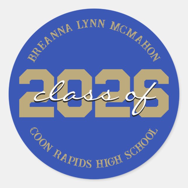 Blue & Gold Personalised Graduation Stickers (Front)