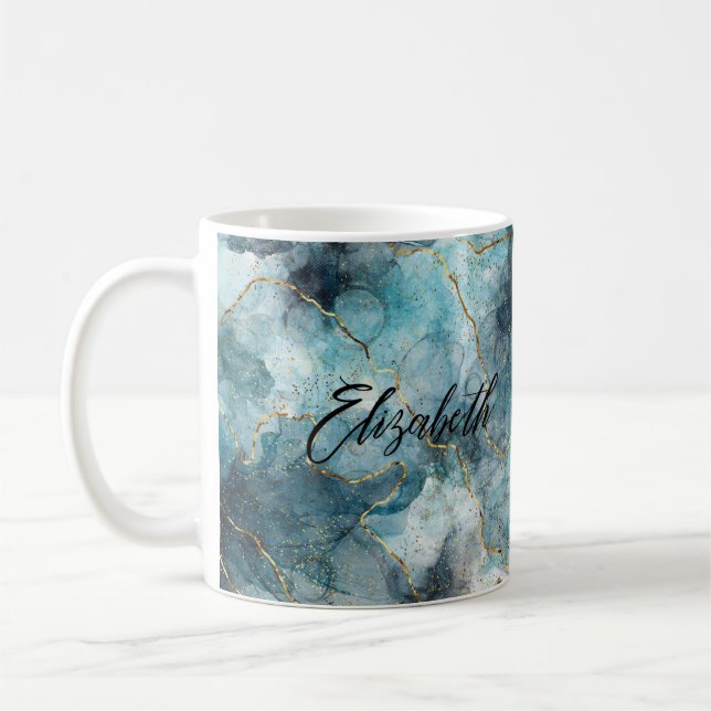 Blue Gold Personalised Name Mug (Left)