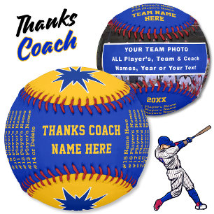 Blue Gold Personalised Photo Baseball Ball, Coach
