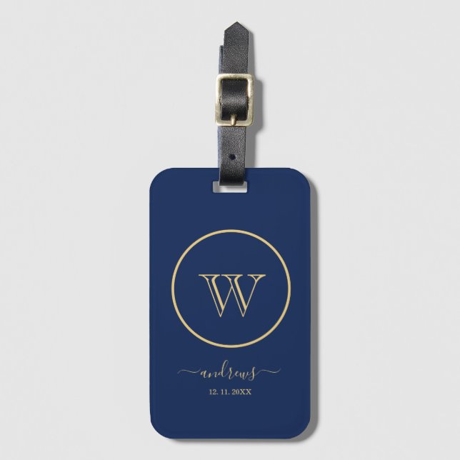 Blue Gold Personalised Signature Luggage Tag (Front Vertical)