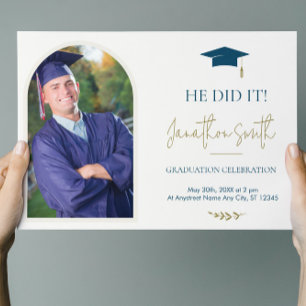 Blue Gold Photo Graduation Party Invitation