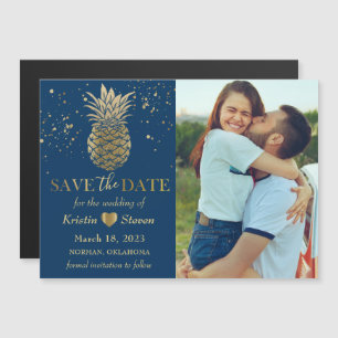 Blue Gold Pineapple Photo Save the Date Magnet