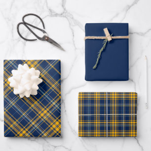 Blue & Gold Plaid Wrapping Paper Sheet