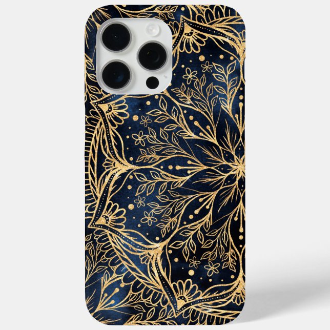 Blue Gold Poinsettia Flower Mandala Case-Mate iPhone Case (Back)