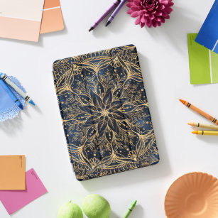 Blue Gold Poinsettia Flower Mandala iPad Pro Cover