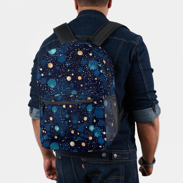 Blue & Gold Polka-Dot Printed Backpack (Insitu (Model))