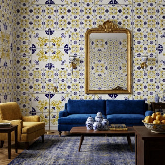 Blue Gold Portuguese Tile Mediterranean Wall Decor