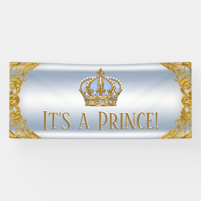 Blue Gold Prince Baby Shower Banner (Horizontal)