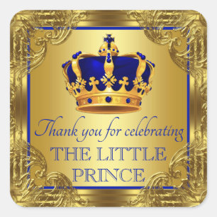Blue Gold Prince Baby Shower Favour Stickers