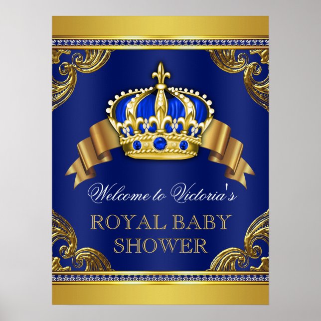 Blue Gold Prince Baby Shower Signs (Front)